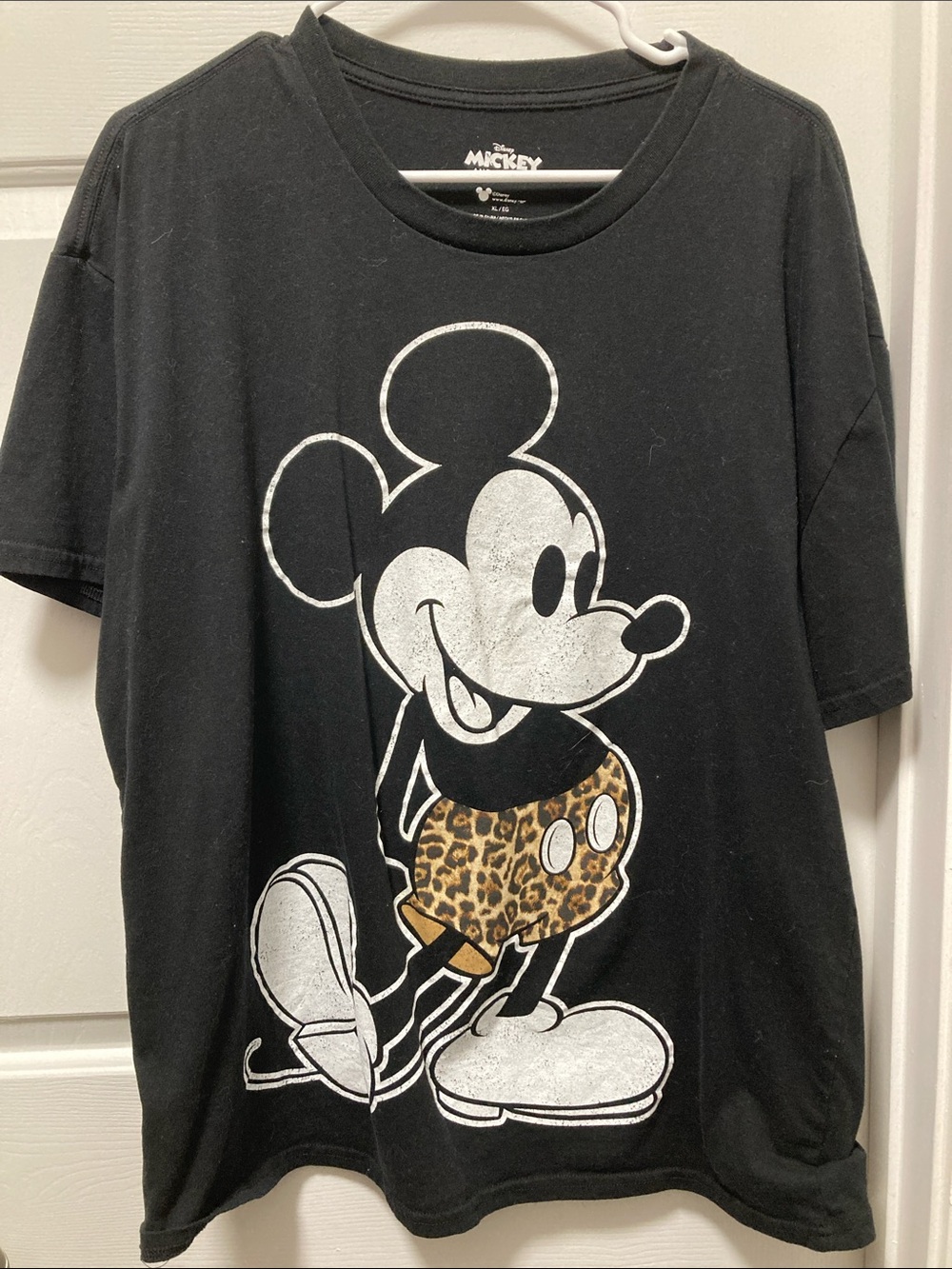 Disney Black Mickey Mouse Tee with Leopard-Print Shorts